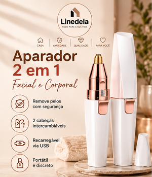 Depilador Facial Feminino 2 em 1 Elétrico Recarregável USB para Sobrancelhas Buço Nariz e Rosto