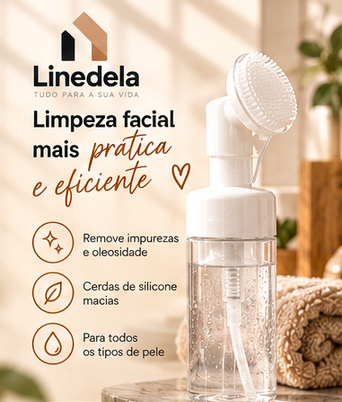 Frasco Pump Espumador 120ml com Escova de Silicone para Limpeza Facial Skin Care