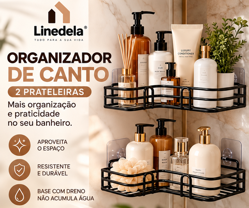 Kit 2 Prateleiras de Parede com Adesivo Suporte para Shampoo Banheiro Cozinha Lavanderia