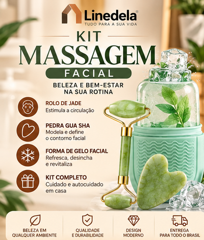 Kit Massagem Facial Jade Roller Gua Sha e Molde de Gelo Crioterapia Skincare Rosto