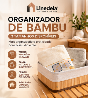 Kit 3 Cestos Organizadores de Bambu Multiuso com Forro para Banheiro Quarto e Casa
