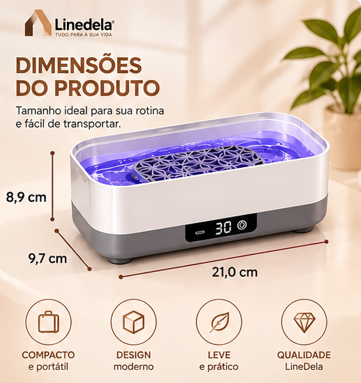 Limpador Ultrassônico UV Recarregável USB 45KHz para Óculos Joias Relógios Pincéis Limpeza Profunda