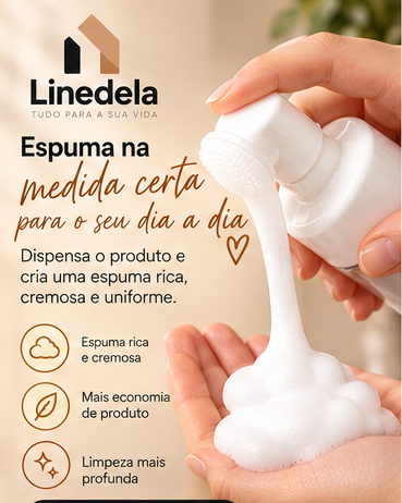 Frasco Pump Espumador 120ml com Escova de Silicone para Limpeza Facial Skin Care