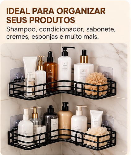 Kit 2 Prateleiras de Parede com Adesivo Suporte para Shampoo Banheiro Cozinha Lavanderia