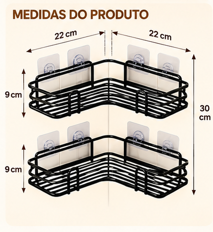 Kit 2 Prateleiras de Parede com Adesivo Suporte para Shampoo Banheiro Cozinha Lavanderia