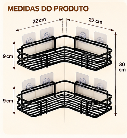 Kit 2 Prateleiras de Parede com Adesivo Suporte para Shampoo Banheiro Cozinha Lavanderia