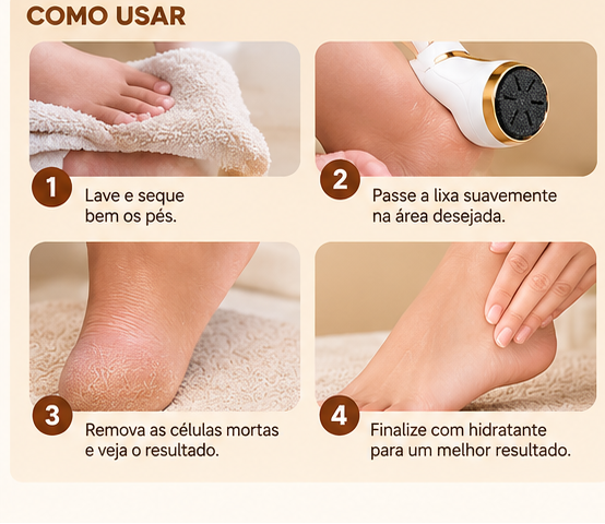 Lixa Elétrica para Pés Removedor de Calos e Rachaduras Pedicure Massageador Portátil