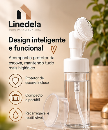 Frasco Pump Espumador 120ml com Escova de Silicone para Limpeza Facial Skin Care
