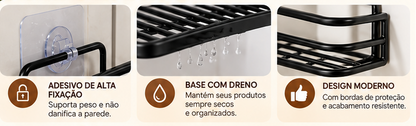 Kit 2 Prateleiras de Parede com Adesivo Suporte para Shampoo Banheiro Cozinha Lavanderia