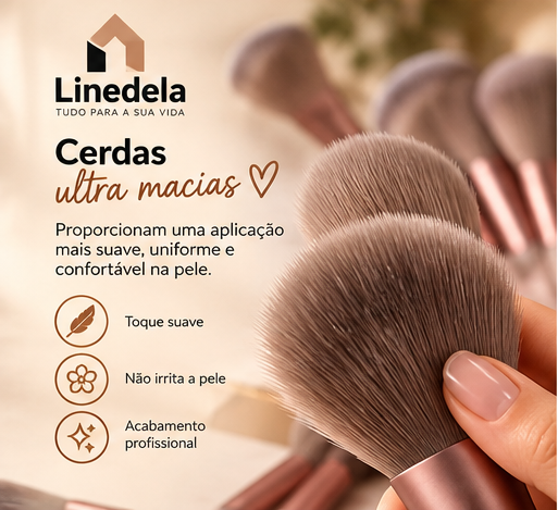 Kit 13 Pincéis de Maquiagem Profissional com Bolsa de Veludo Kabuki Contorno Esfumado