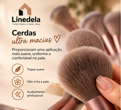 Kit 13 Pincéis de Maquiagem Profissional com Bolsa de Veludo Kabuki Contorno Esfumado