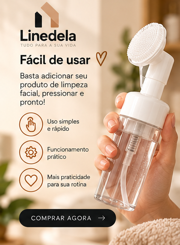 Frasco Pump Espumador 120ml com Escova de Silicone para Limpeza Facial Skin Care