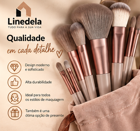 Kit 13 Pincéis de Maquiagem Profissional com Bolsa de Veludo Kabuki Contorno Esfumado