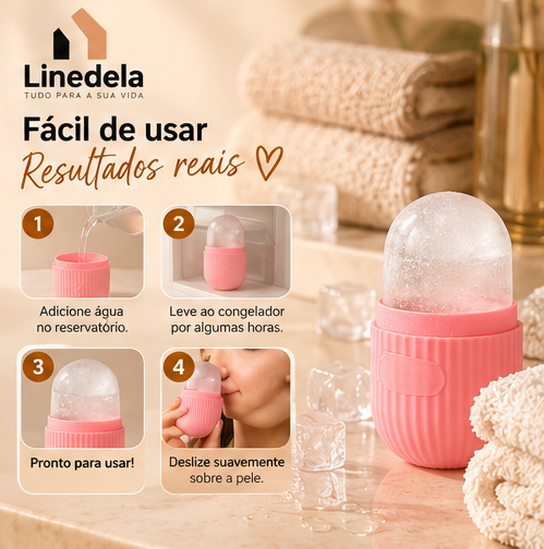 Rolo de Gelo Facial em Silicone Reutilizável Massageador para Rosto Lifting Skincare