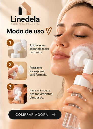 Frasco Pump Espumador 120ml com Escova de Silicone para Limpeza Facial Skin Care
