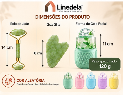 Kit Massagem Facial Jade Roller Gua Sha e Molde de Gelo Crioterapia Skincare Rosto