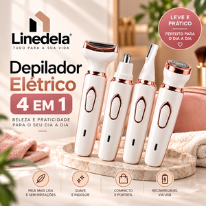 Depilador Elétrico Feminino 4 em 1 | Remove Pelos do Rosto, Sobrancelhas e Axilas