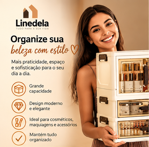 Organizador de Cosméticos Acrílico Luxuoso com Gavetas e Portas Duplas para Maquiagem e Skincare