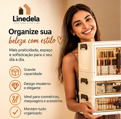 Organizador de Cosméticos Acrílico Luxuoso com Gavetas e Portas Duplas para Maquiagem e Skincare