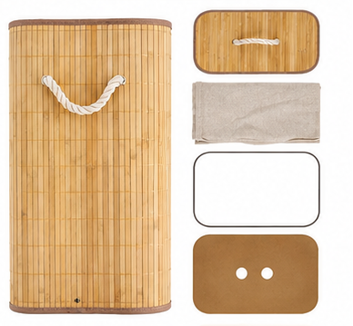 Cesto de Roupa Suja 72L em Bambu Dobrável Grande com Forro Organizador para Banheiro