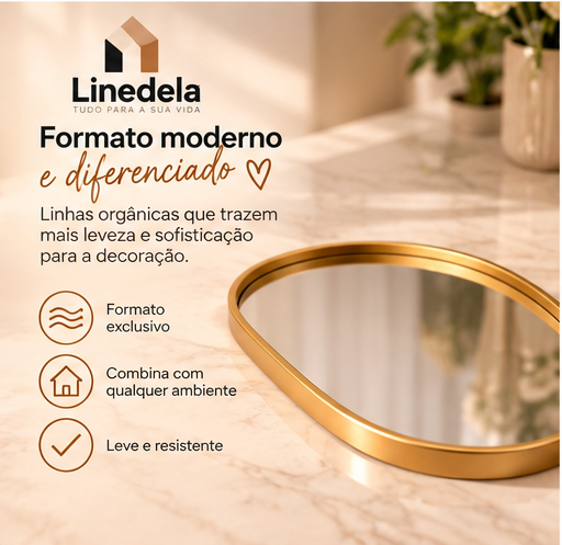 Bandeja Decorativa Espelhada Orgânica Multiuso