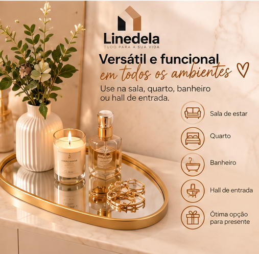 Bandeja Decorativa Espelhada Orgânica Multiuso